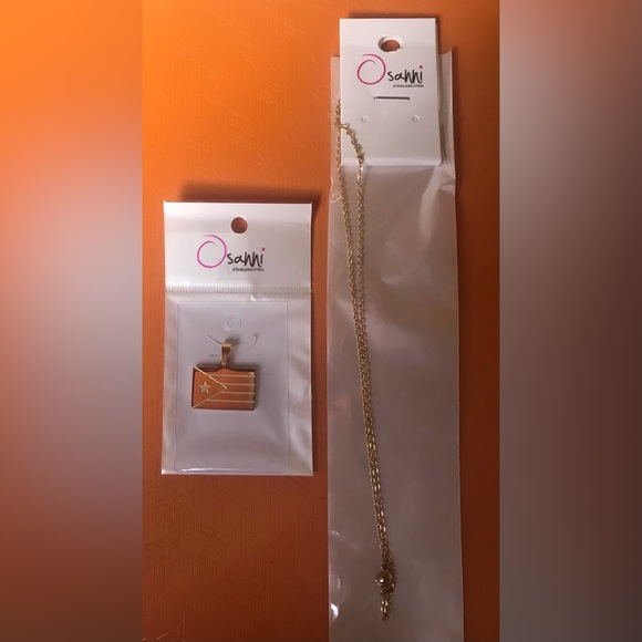 Puerto Rico flag set with golden stainless steel chain - Picture 2 of 2